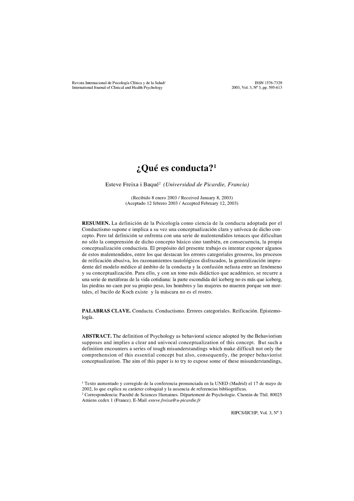 Portada del artículo ¿Qué es conducta?